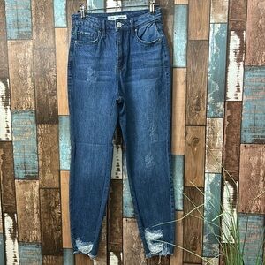 YMI 3/26 blue wash raw hem jeans